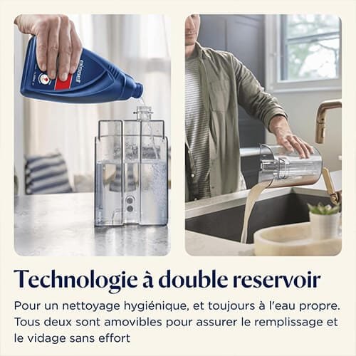réservoir double amovible de la shampouineuse Bissell SpotClean ProHeat Advanced pour un nettoyage à l’eau propre