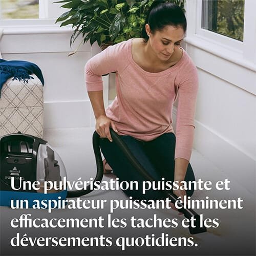 Nettoyage quotidien avec la shampouineuse Bissell SpotClean C3, élimination efficace des taches sur sols textiles grâce à une pulvérisation puissante