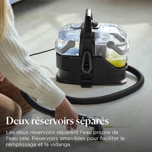 shampouineuse Bissell SpotClean HydroSteam avec deux réservoirs séparés pour eau propre et eau sale