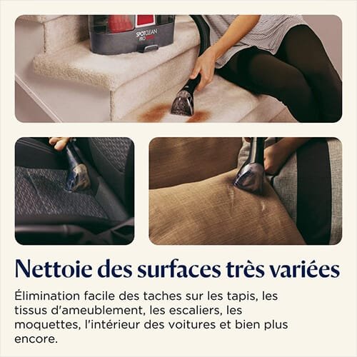 Shampouineuse Bissell SpotClean ProHeat nettoyant tapis, escaliers, tissus d’ameublement et sièges de voiture