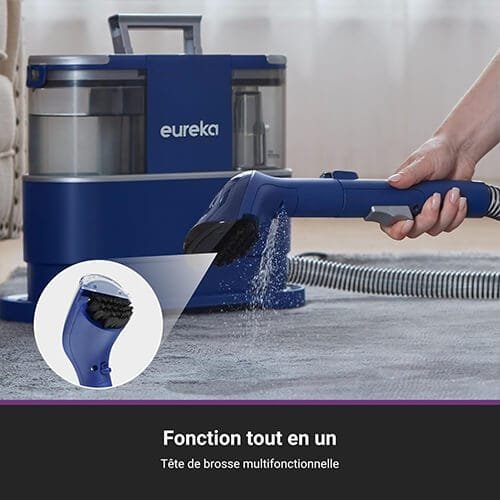 shampouineuse Eureka NEY100 avec brosse multifonction tout-en-un en action sur moquette