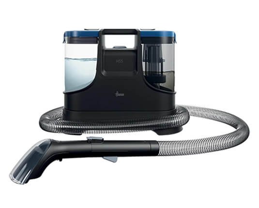 vue d'ensemble de la shampouineuse Hoover HS5 avec tuyau flexible et réservoir à eau