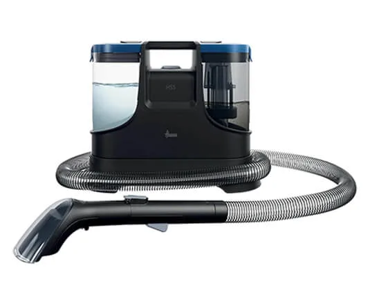 vue d'ensemble de la shampouineuse Hoover HS5 avec tuyau flexible et réservoir à eau