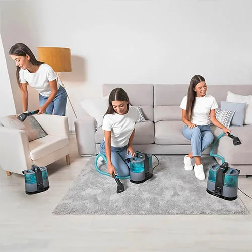 démonstration de la shampouineuse Cecotec Conga 4000 Carpet&Spot Clean XL Advance sur canapé, tapis et fauteuil