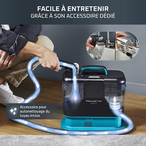 Shampouineuse Rowenta Clean It avec système d'autonettoyage du tuyau pour un entretien facile