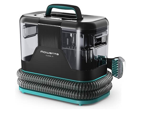 Shampouineuse Rowenta Clean It compacte avec poignée de transport et tuyau enroulé à la base