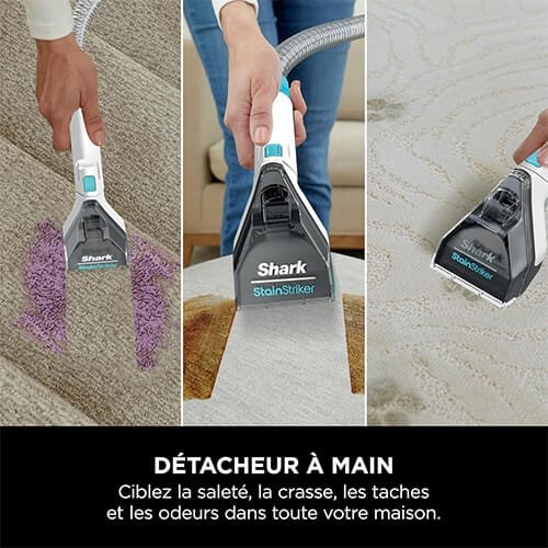 Shampouineuse Shark PX200EUT utilisée en mode détacheur à main sur tapis et textiles