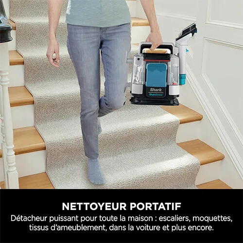 Shampouineuse Shark PX200EUT transportée à la main, idéale pour escaliers, moquettes et tissus d’ameublement