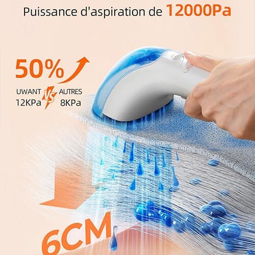 Shampouineuse Uwant B100E avec une puissance d’aspiration de 12000 Pa et profondeur de nettoyage de 6 cm, 50 % plus efficace que d'autres modèles