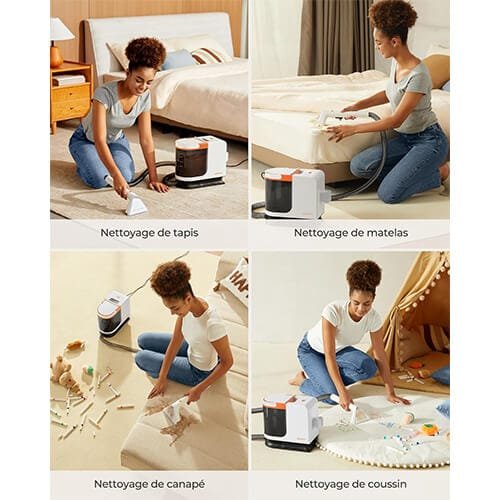 Utilisation de la shampouineuse Uwant B200 SE pour nettoyer tapis, matelas, canapé et coussins dans la maison