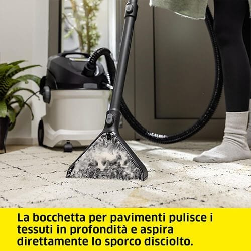 Nettoyage en profondeur d’un tapis avec la shampouineuse Kärcher SE 5 et sa buse pour sols