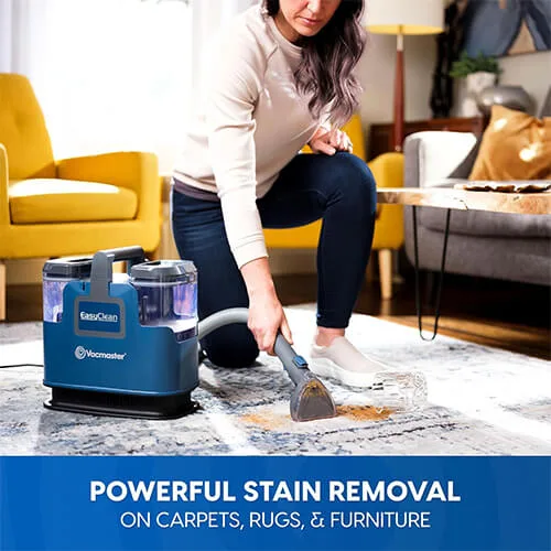 Nettoyage en profondeur des tapis, moquettes et tissus avec la shampouineuse Vacmaster SCB0501 après une tache de liquide